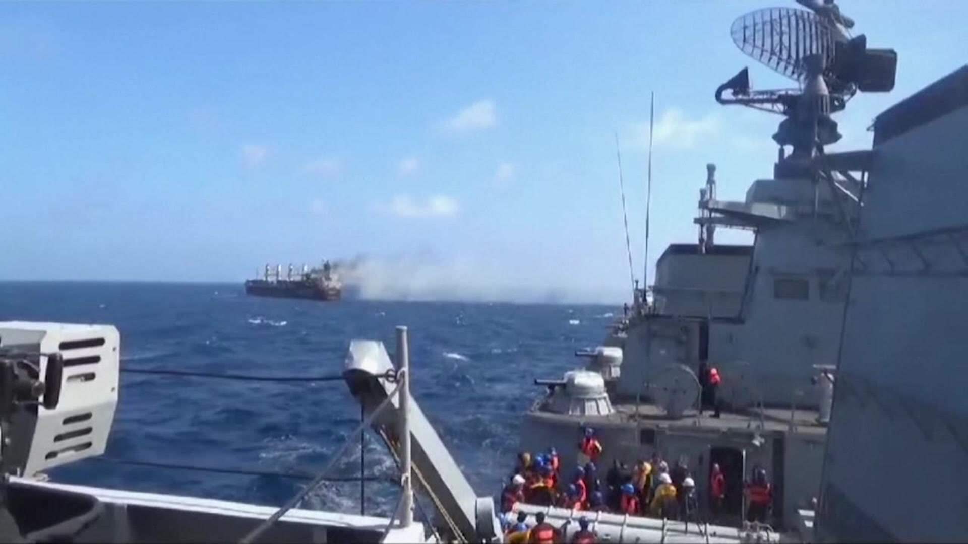 Houthi missile strikes set ship ablaze, injure one crew