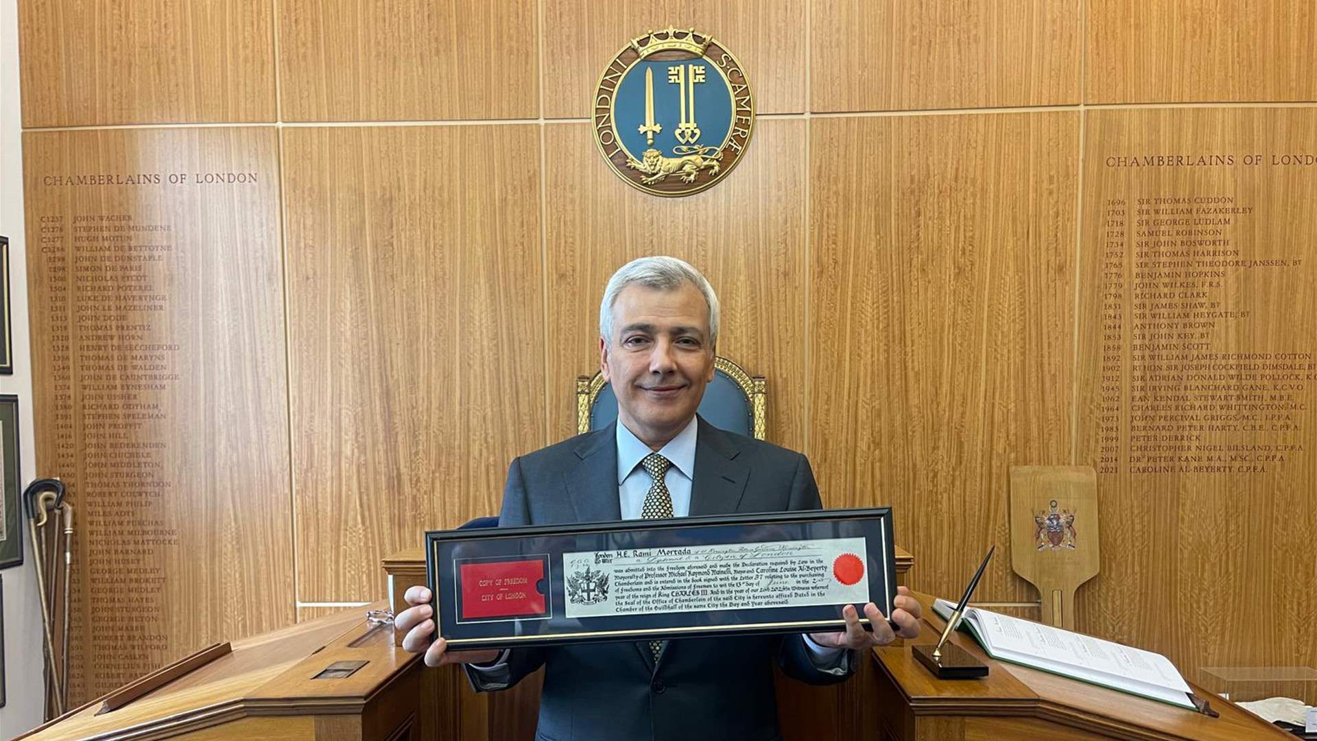 Lebanon&#39;s Ambassador Rami Mortada honored with Freedom of the City of London award