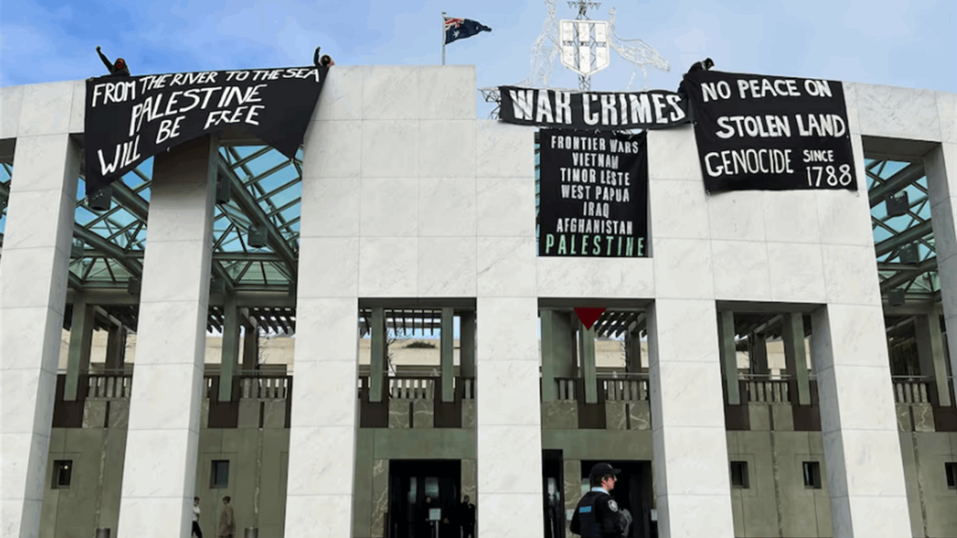 Four pro Palestine protesters arrested for scaling roof of Australia&#39;s parliament