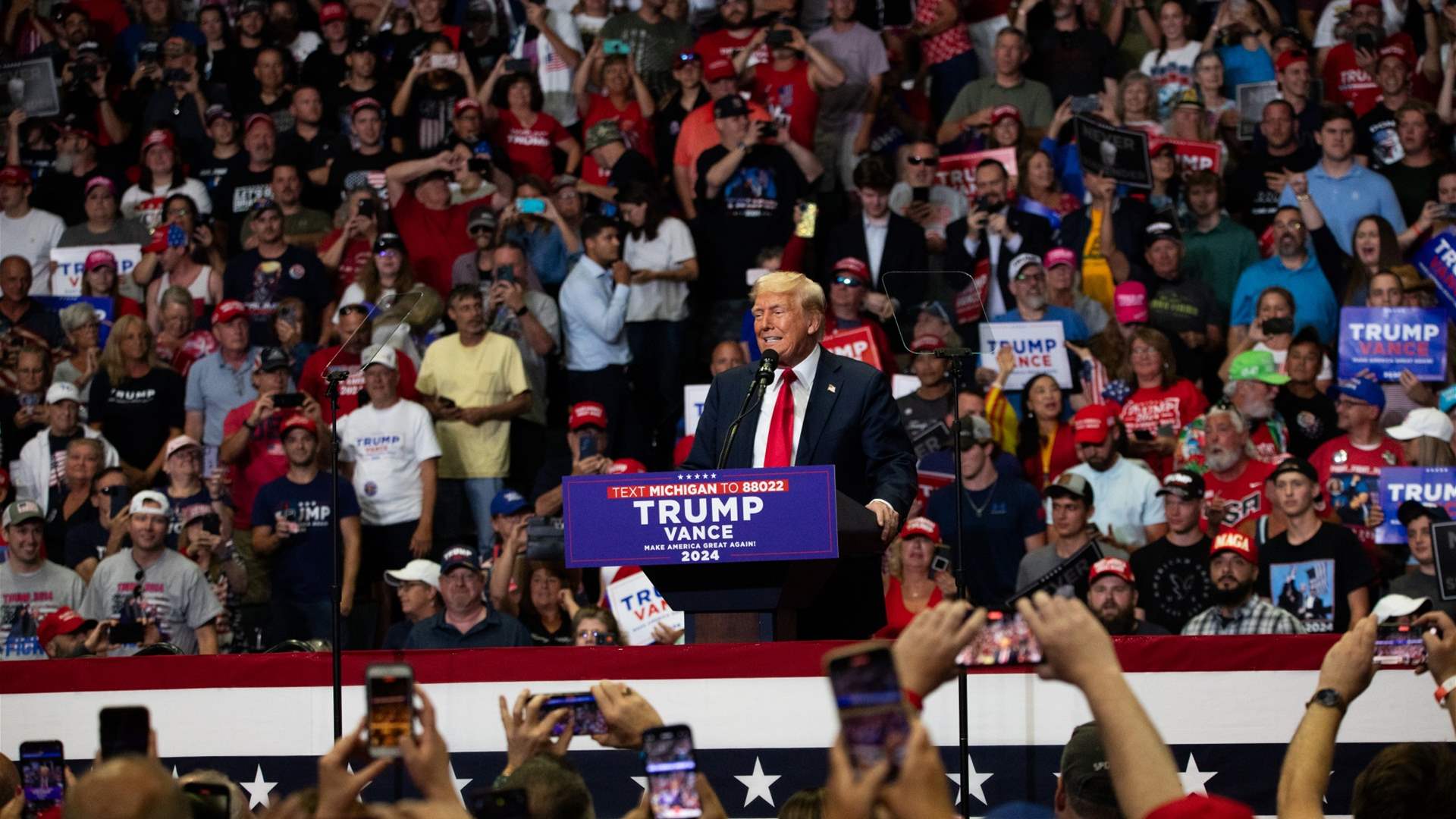 Trump&#39;s Michigan rally: Focus on swing states and Arab-American voters