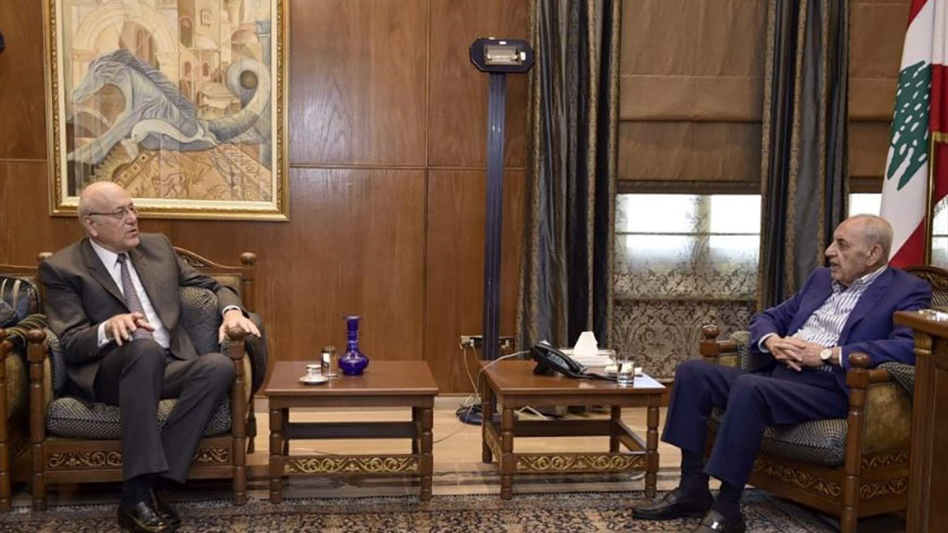 Berri discusses escalating Israeli aggression and displacement crisis with PM Mikati