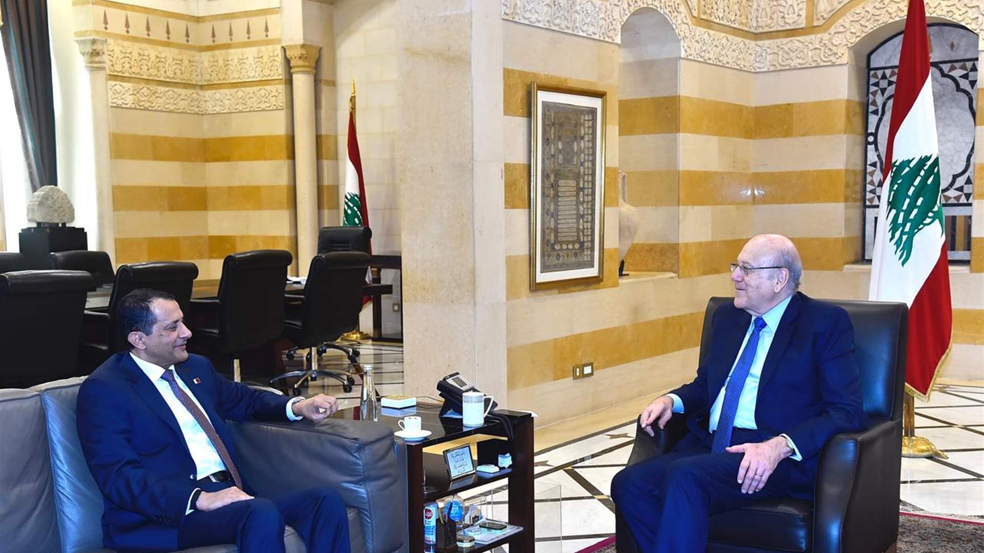 PM Mikati discusses regional and security issues with Qatari Ambassador, IOM Director, and security officials 