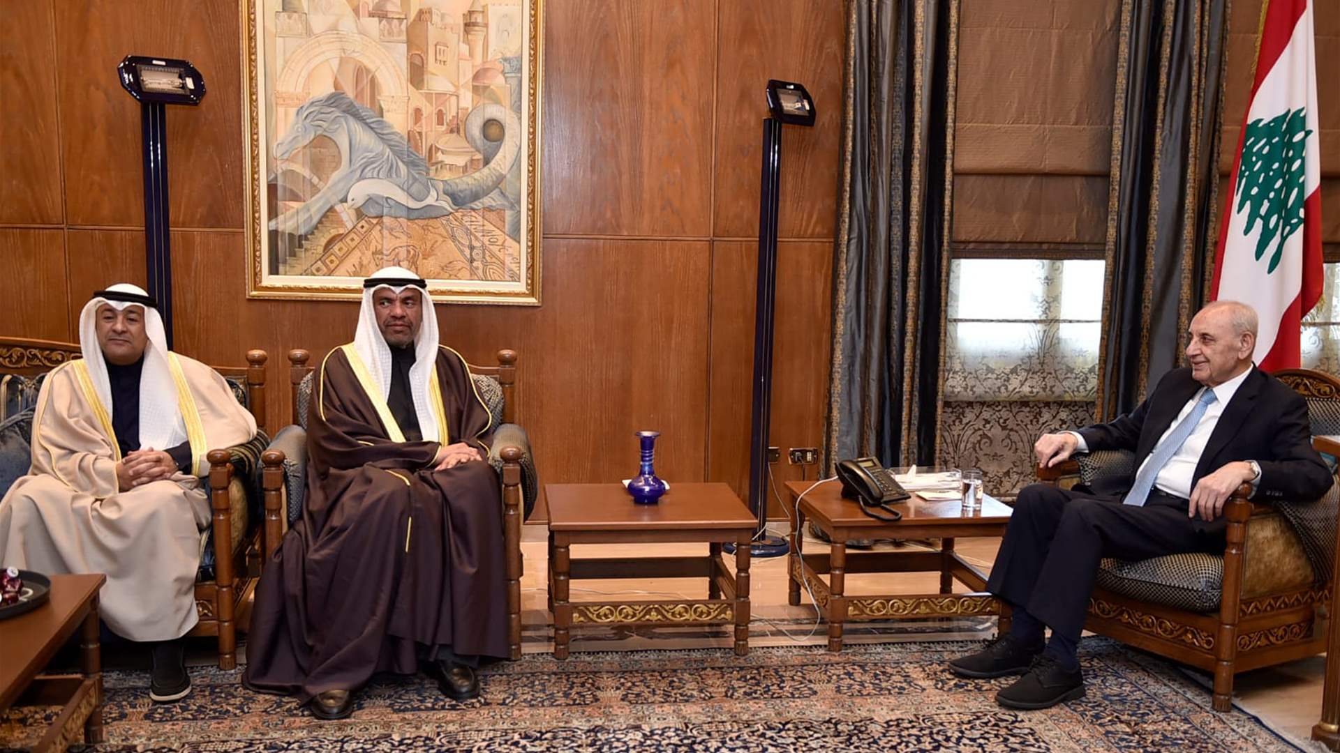 Berri meets Kuwait&#39;s FM, GCC Secretary-General to discuss Lebanon&#39;s stability