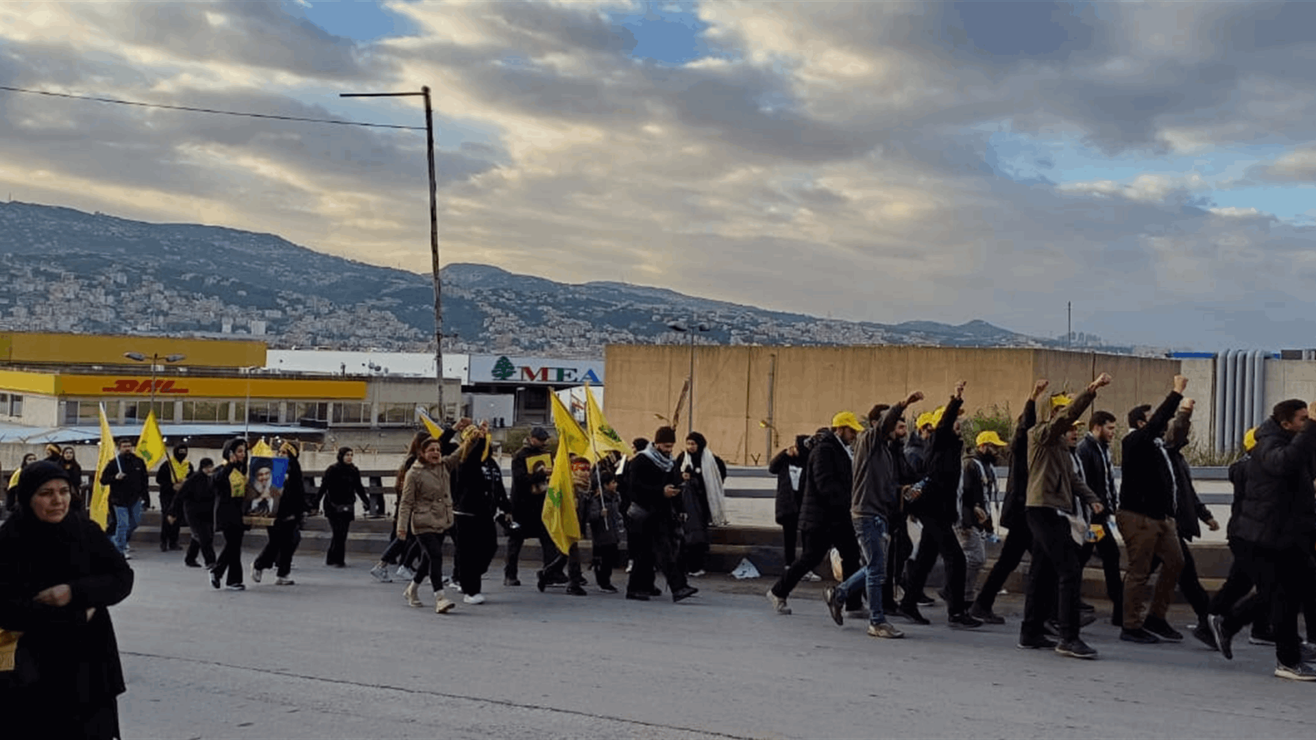 Large crowds march toward Camille Chamoun Sports City Stadium for Hezbollah’s former leaders Nasrallah and Safieddine