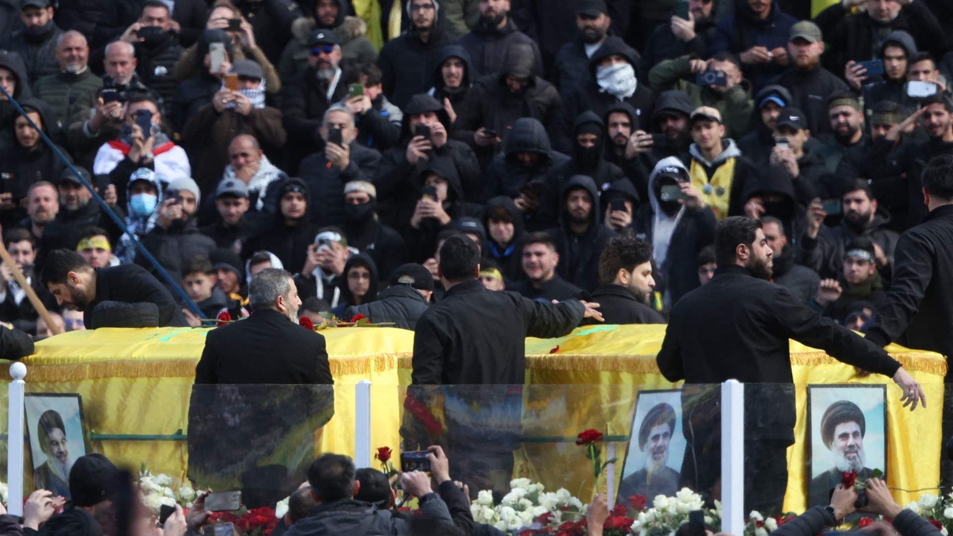 Crowds march behind coffins as Nasrallah and Safieddine&#39;s funeral prayers conclude