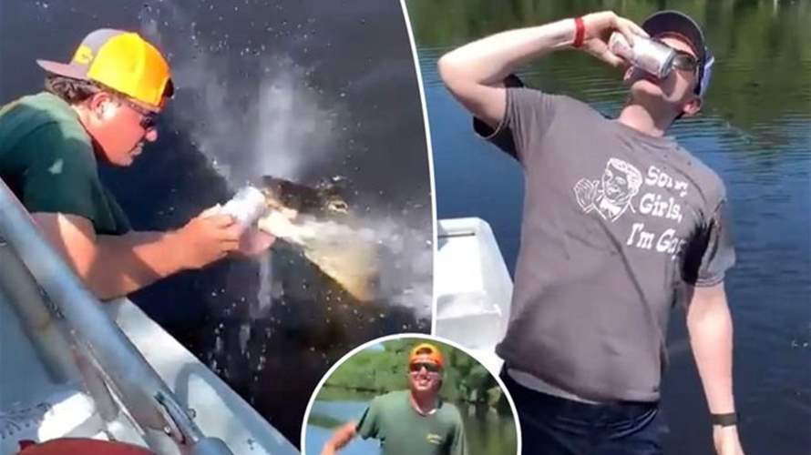 في موقف جنوني... رجل في قارب يستخدم فكي تمساح ثائر لفتح عبوة بيرة! (فيديو)