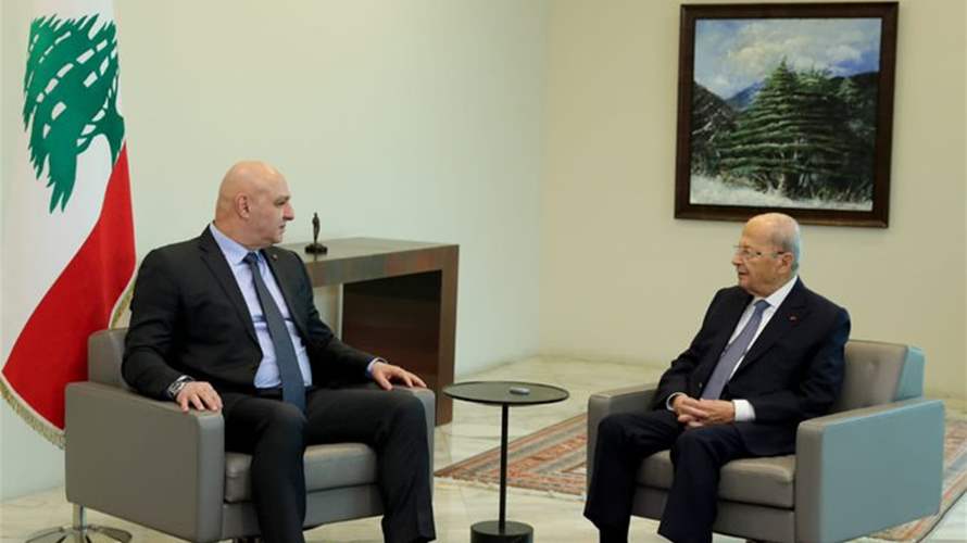 Former President Michel Aoun congratulates President Joseph Aoun at Baabda Palace