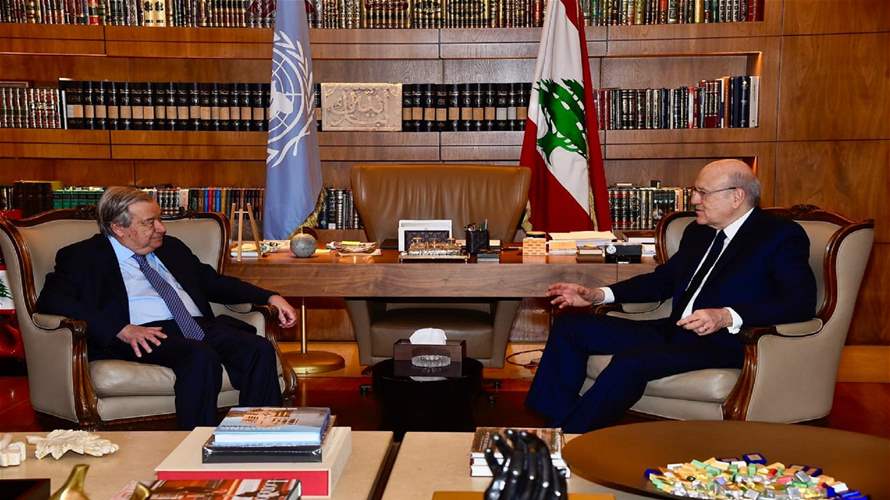 UN Secretary-General Antonio Guterres meets Lebanese caretaker PM Najib Mikati  