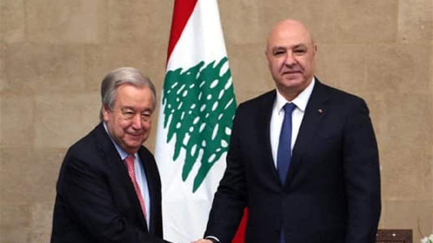 President Aoun to Guterres: Israel must fully withdraw its forces from South Lebanon as cited in ceasefire deal