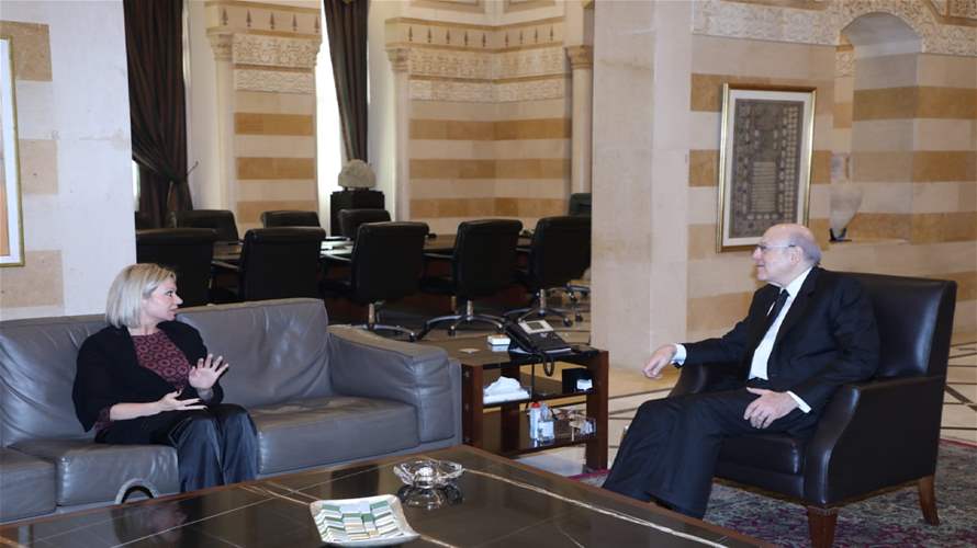 Mikati discusses South Lebanon road repairs and ceasefire implementation with UN official and Ministers