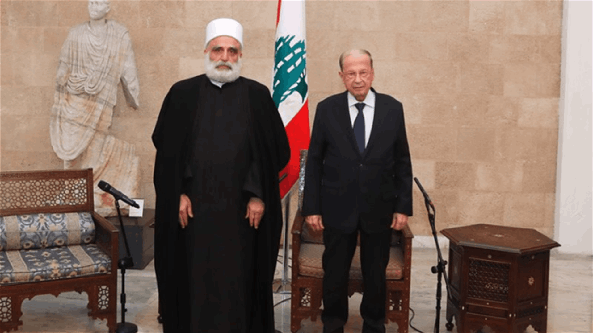 President Aoun receives Druze Sheikh, briefed by Defense Minister on Baghdad visit